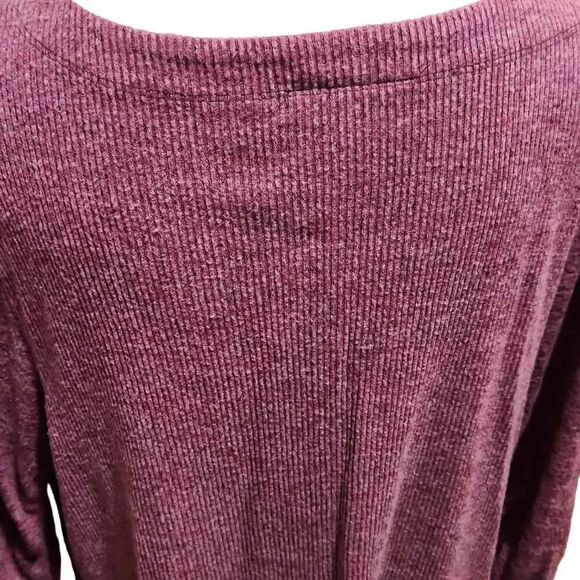 Saturday Sunday Anthropologie Ladies Marled Red Sz Med Ribbed Ruched Sleeve Top - Picture 2 of 8